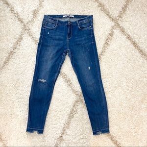 Zara Trafaluc Denim Mid-Rise Dark Ripped Jeans